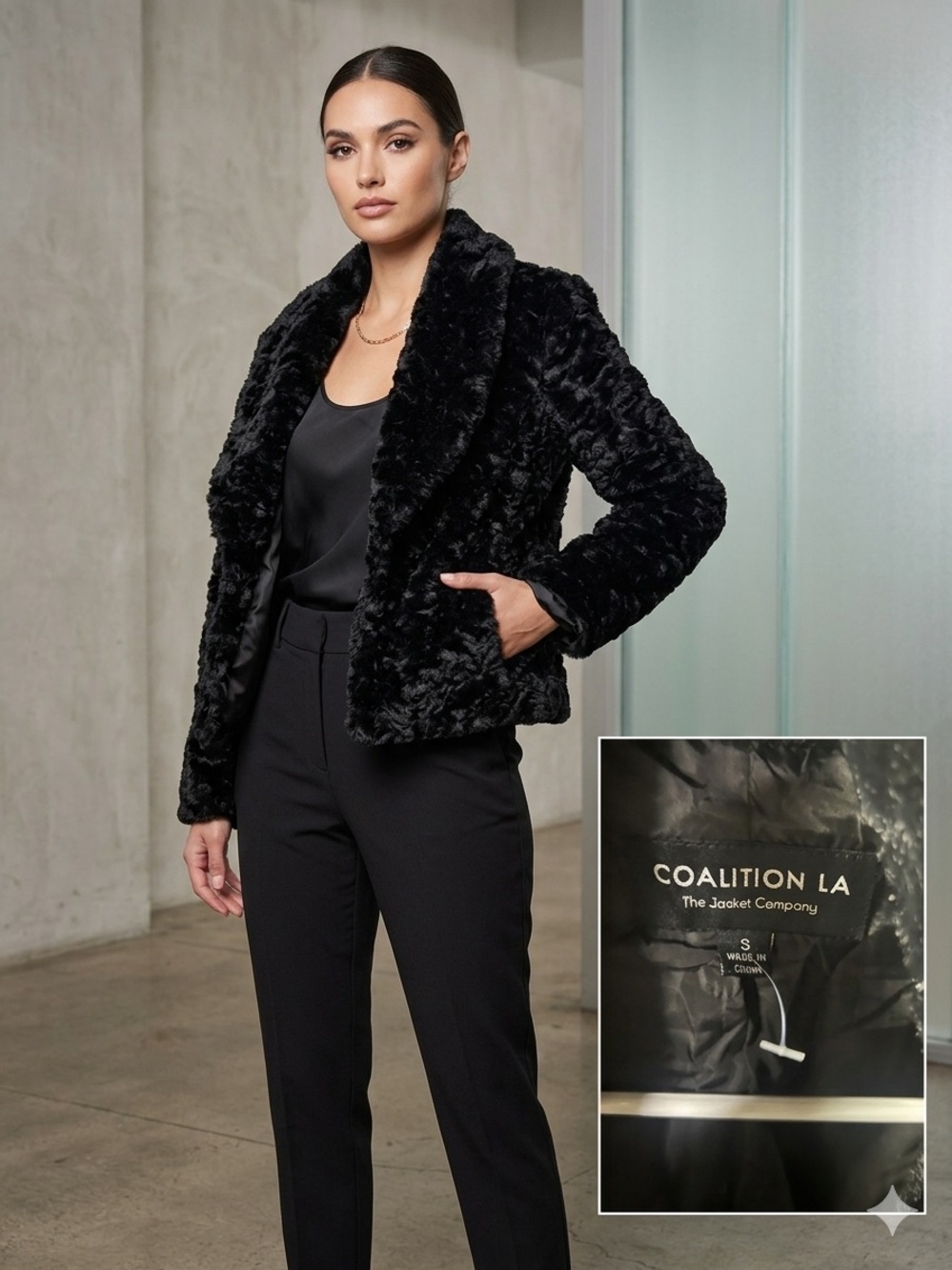 Coalition LA Black Plush Teddy Jacket for Women